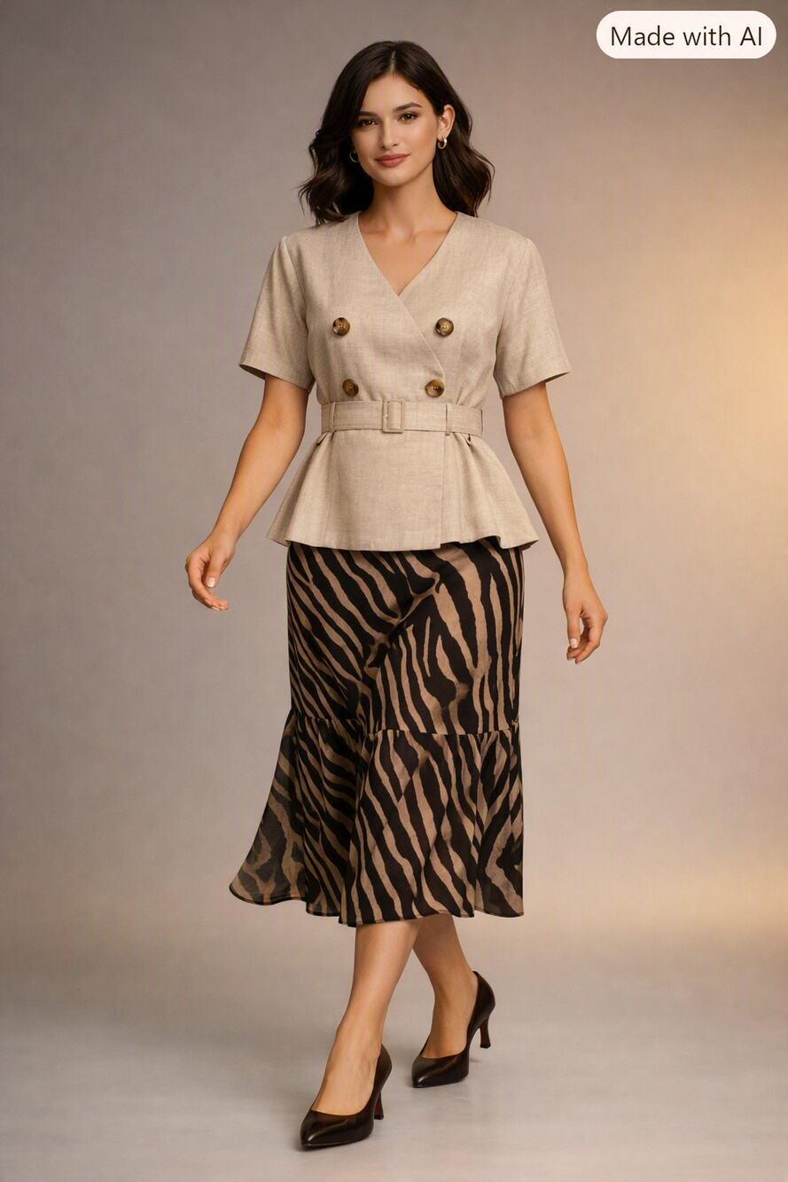 Studio I Mixed Print Safari Style Dress Zebra Print Skirt Sz Medium / Large